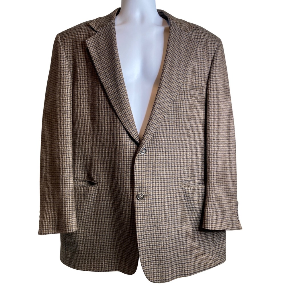 Vintage Nordstrom Men's Brown Blazer Size 44R Houndstooth Wool Blend Classic